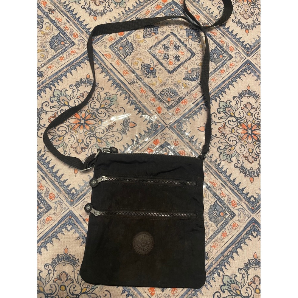 Kipling Black Nylon Crossbody Bag Slim Messenger Travel Shoulder Bag - Picture 1 of 4